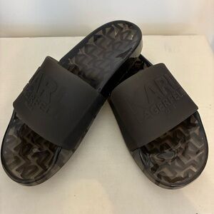 Karl Lagerfeld Dark Slides with Embossed Logo. Almost new! Size 8.5 - for summer